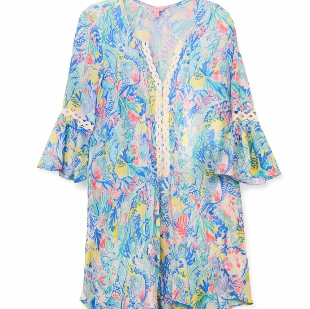 Lilly Pulitzer‎ Floral Lace Trim Beach Boho Chic Vacation Dress Sz Small